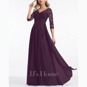 JJs House Purple A Line Lace Sequins Chiffon Maxi Evening Dress Size 12 NWT